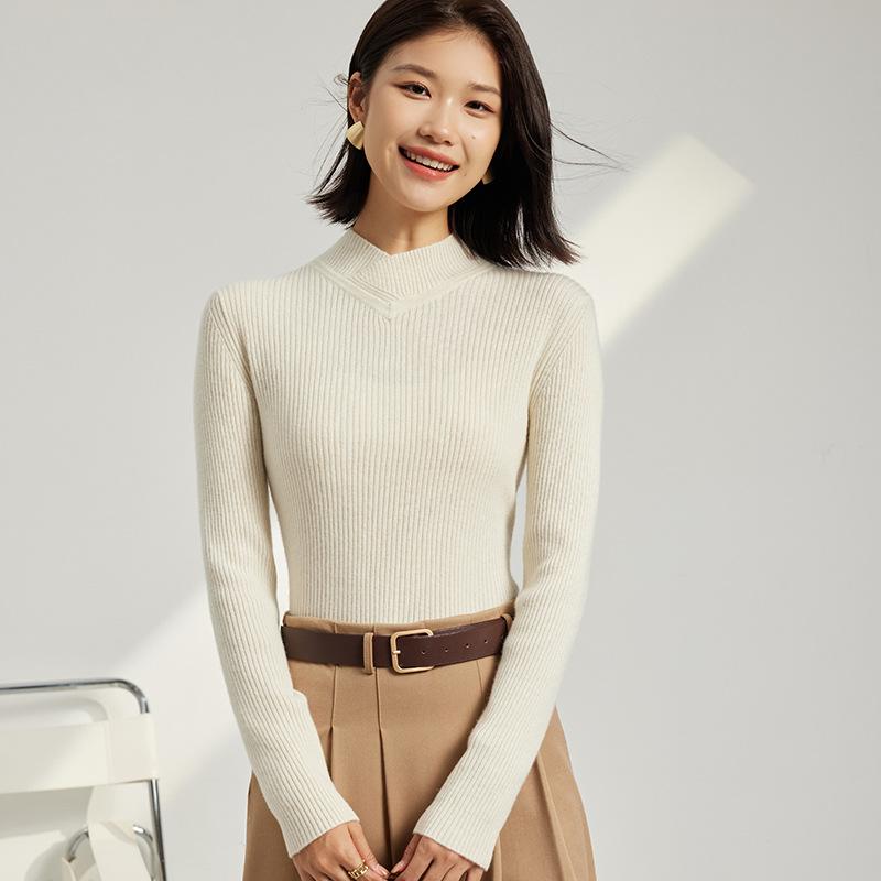 ニット レディース カシミヤ100% 保温性 高級感 スリムフィット 着痩せ効果 しわになりにくい リブ クロスハイネック プルオーバー 長袖 シンプル 無地 秋冬 通勤 オフィス カジュアル トップス