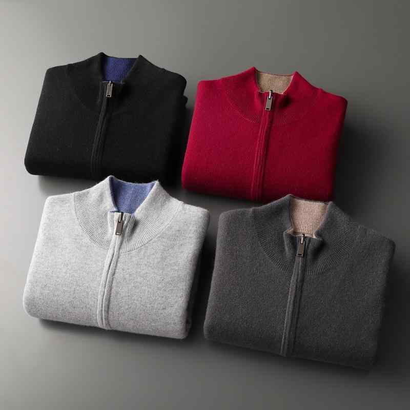 カーディガン セーター メンズ リバーシブル 厚手 カシミヤ ウール 混紡 ジップアップ クルーネック 長袖 秋冬 ゆったり 軽ビジネス きれいめカジュアル 大人 トップス｜セキュアデポ