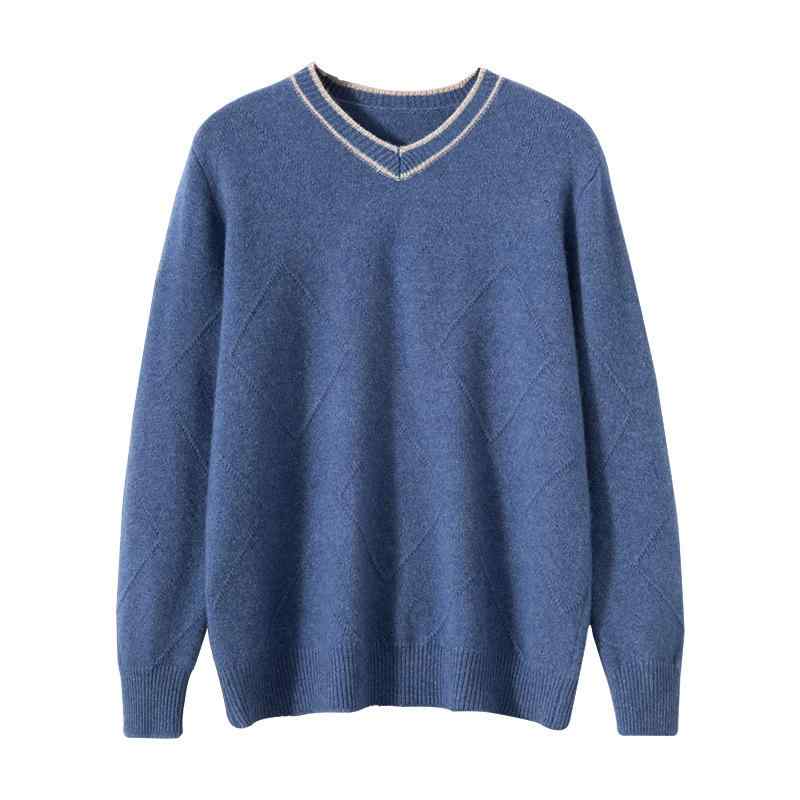 ニット メンズ 男性用 カシミヤ Vネック ゆったり オーバーサイズ 切り替え プルオーバー 長袖 セーター 通勤 ビジネス オフィスカジュアル 秋冬