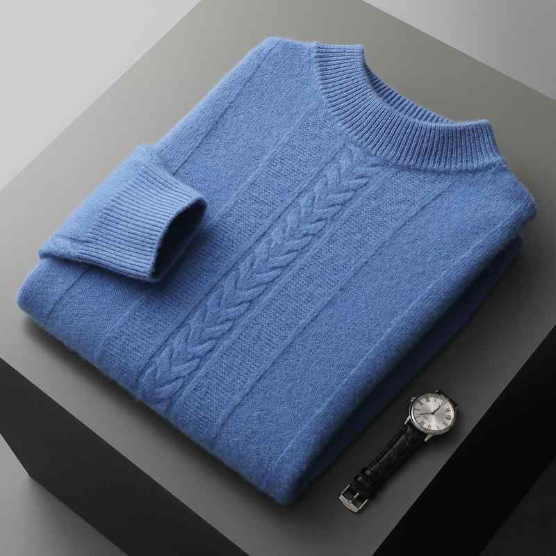 ニット メンズ 秋冬 モックネック プルオーバー カシミヤ ウール混 セーター ビジネス カジュアル 通勤 重ね着 無地 厚手 暖かい 保温