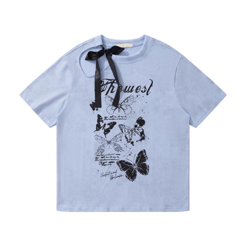 Tシャツ メンズ 薄手 軽量 ゆったり オーバーサイズ アメリカンレトロ デザイン 蝶々 ワンショルダー 肩出し アシンメトリー 半袖 カットソー トップス 春夏 カジュアル ストリート
