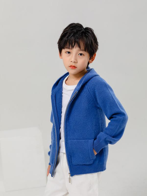 キッズ 男女兼用 カシミヤ ニットパーカー フード付き ジップアップ 厚手 無地 長袖 柔らかい ポケット付き 親子コーデ セーター 秋冬 定番カラー|セキュアデポ