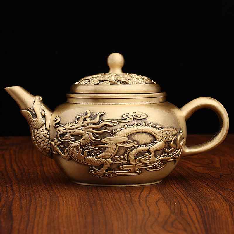 真鍮製置物 龍鳳 ミニ茶壺 レトロ アンティーク調 回転蓋 魚口注ぎ口 オフィス インテリア ホームデコレーション ストレス解消 工芸品 飾り オブジェ