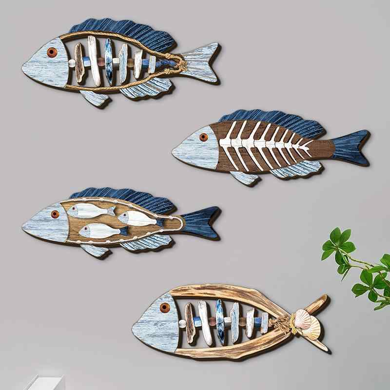 壁飾り ウォールデコ 地中海風 立体魚モチーフ 木製 レトロ マリン アートデザイン 玄関 リビング 寝室 廊下 おしゃれ インテリア オブジェ