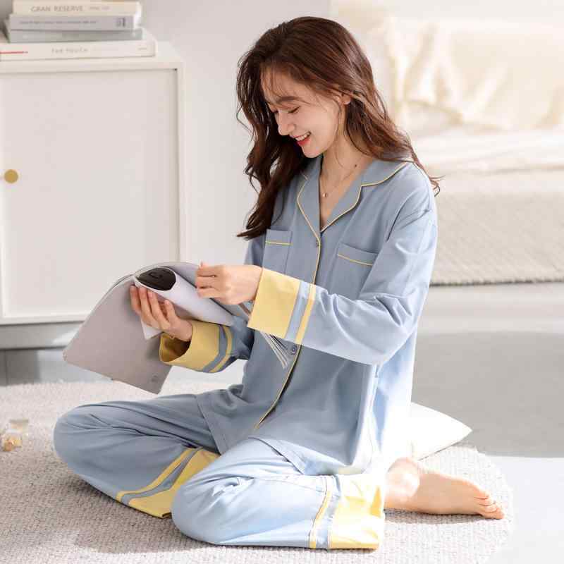 パジャマ レディース ルームウェア 長袖 ロングパンツ 前開き セットアップ ゆったり 大きいサイズ ストレッチ コットン 無地 高級感 部屋着 外出着 ワンマイルウェア オールシーズン 快適 通気性 テーラードカラー 中厚手
