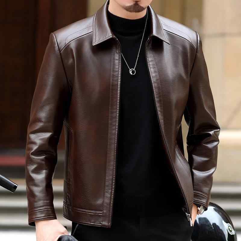 レザージャケット メンズ 男性用 高級感 本革 羊革 シープスキン 襟付き 中年 ビジネス フォーマル 春秋 薄手 軽量 カジュアル 普段着 お父さん 父の日 ギフト|セキュアデポ