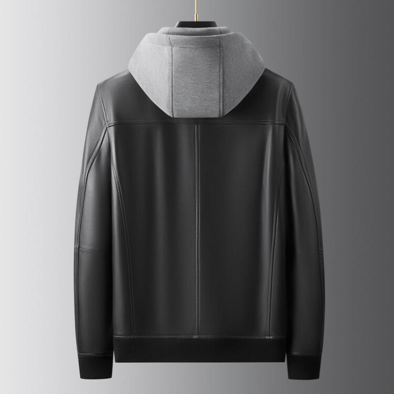 レザージャケット メンズ 高級感 スタンドカラー デタッチャブルフード 羊革 シープスキン 本革 リアルレザー グースダウンライナー付き ロング丈 通勤 秋冬 ブラック グレー