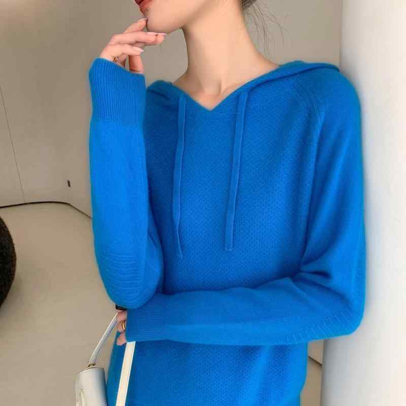 編み物 レディース 成人女性用 カシミール混 ボンネット付き添い人 パーカー ティーシャツ やわらか原材料 無地 ゆったり 厚地の外套大きさ 秋冬 長袖 通い 普段使い走り 心地好い 好いたらしいめ トップス