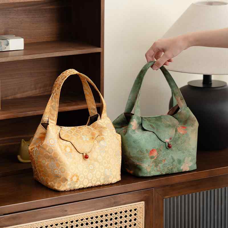 茶道具収納バッグ ポータブル 厚手 中綿入り 新チャイナスタイル 宋錦織り 手提げ 旅行用 多機能 茶道 お稽古 布製