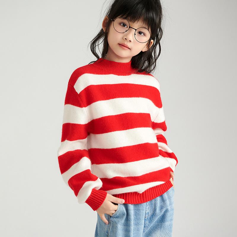 セーター 子供服 男女兼用 ウール 厚手 暖かい 防寒 長袖 ストライプ柄 ハイネック プルオーバー インナー 韓国風 カジュアル 通学 普段着 部屋着 秋冬