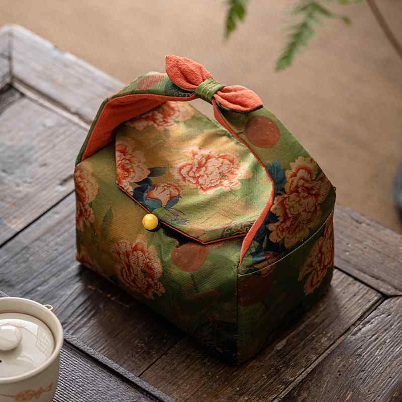 バッグ 新中華風 伝統織物 帆布 布製 茶器 収納ポーチ 携帯 ポータブル 旅行用 手提げ 外出 小物入れ 茶道 アクセサリー 持ち運び 便利 モダンチャイニーズスタイル