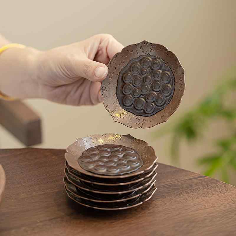 茶托 滑り止め 断熱 高級感 紫銅製 和風 新中式スタイル モダン 家庭用 茶道 コースター カップマット カップ置き 茶碗置き 敷き 茶器 茶道具 アクセサリー