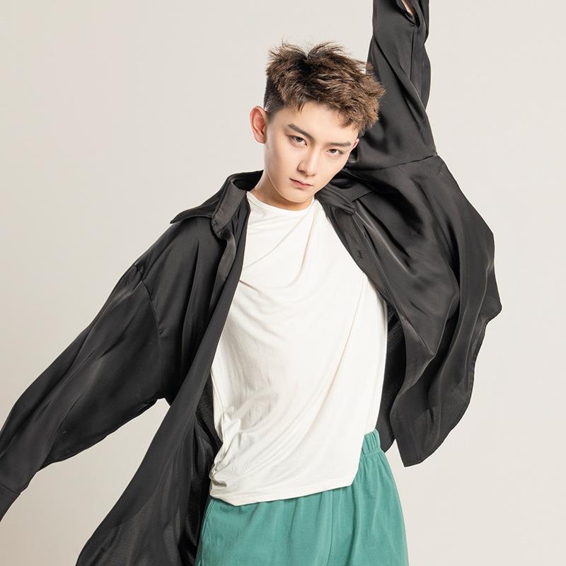 ダンスウェア メンズ 大人用 モダンダンス 中国古典スタイル 春夏秋 練習用 レッスン着 普段着 ゆったり シフォン 軽量 吸汗速乾 シャツ トップス 無地