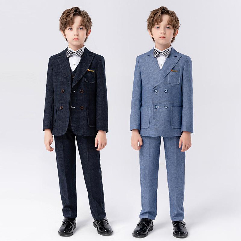 フォーマルスーツ キッズ 男の子 秋冬 英国風 紳士 ダブルボタン スリーピース 子供用 ブローチ付き 発表会 演奏会 結婚式 卒園式 入学式 卒業式 パーティー