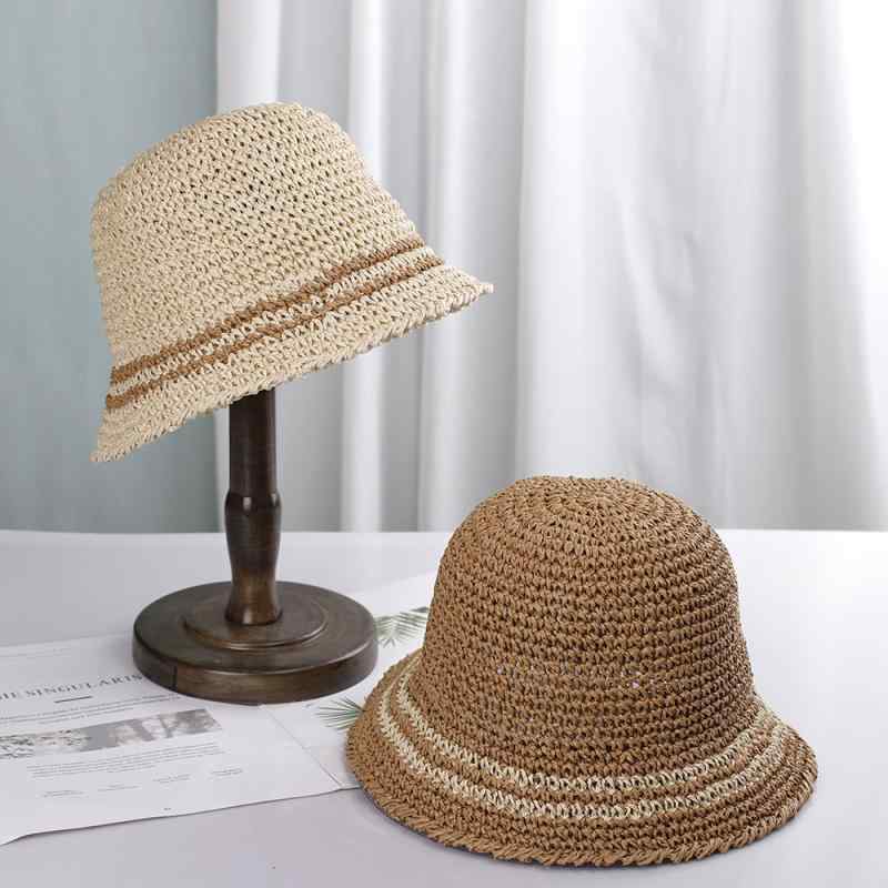 草帽 レディース 韓国風 春夏 手編み かぎ編み シンプル ナチュラル 上品 バケットハット つば広帽 日よけ UVカット 通気性 ブラック カーキ オフホワイト ポリエステル