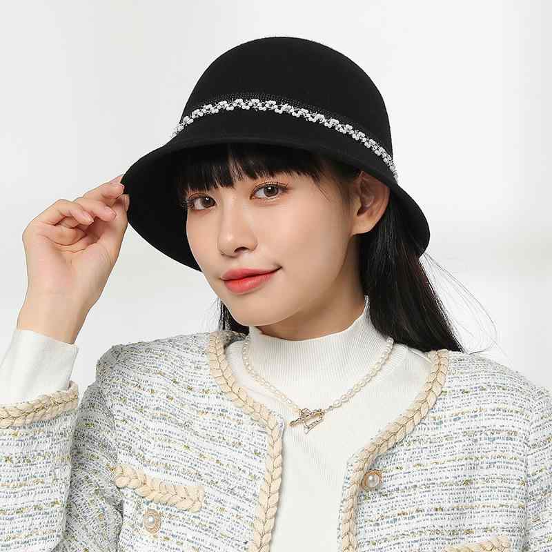 バケットハット レディース ハット 秋冬 ウール 保温 通気性 ショートブリム プリーツ加工 シンプル おしゃれ カジュアル デイリーユース ラウンドクラウン ダークキャメル アイボリー ブラック