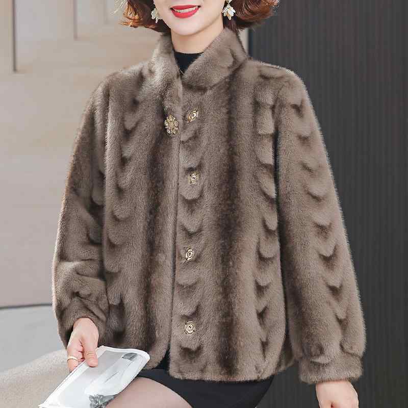 コート レディース ママ ミセス 秋冬 上品 あったか 保温性 ミンクファー調 フェイクムートン ポケット付き ライトベージュ パープル ライトグレー ダークブラウン ワインレッド