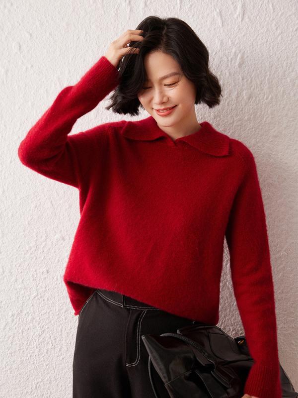 ニット レディース 秋冬 カシミヤ ドールカラー 長袖 プルオーバー ゆったり ルーズフィット 肉厚 おしゃれ 着回し リラックス きれいめ 通勤 オフィス カジュアル セーター｜セキュアデポ