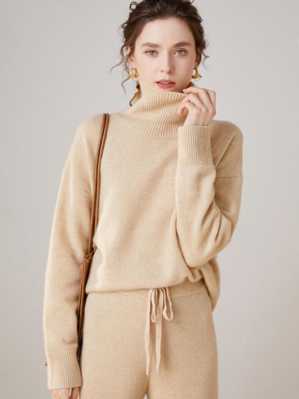 ニット レディース カシミヤ タートルネック ハイネック 長袖 セーター プルオーバー ゆったり ルーズ 上質 柔らかい ソフト 着痩せ 保温 防寒 厚手 あったか エレガント 上品 きれいめ 着回し 通勤 オフィス 秋冬 トップス