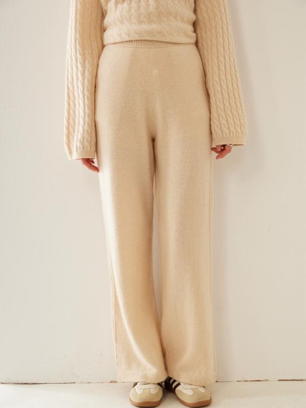 パンツ レディース カシミヤ ニット ワイドパンツ ロング丈 厚手 あったか 無地 ゆったり 体型カバー スタイルアップ カジュアル リラックス ミドルウエスト 伸縮性 秋冬|セキュアデポ
