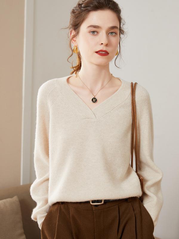 ニット レディース 秋冬 カシミヤ 長袖 ケーブル編み Vネック プルオーバー ゆったり 体型カバー 厚手 あったか 保温 無地 シンプル カジュアル きれいめ トップス 通勤 オフィス エレガント 万能 着回し｜セキュアデポ