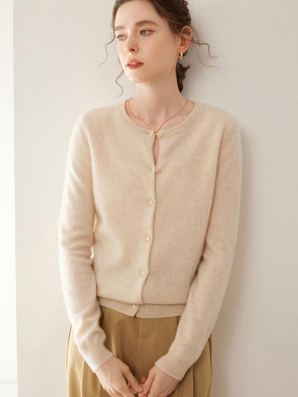 カーディガン レディース 秋冬 カシミヤ ニット 長袖 ゆったり あったか 保温 厚手 丸首 シングルボタン 無地 きれいめ 通勤 エレガント セーター|セキュアデポ