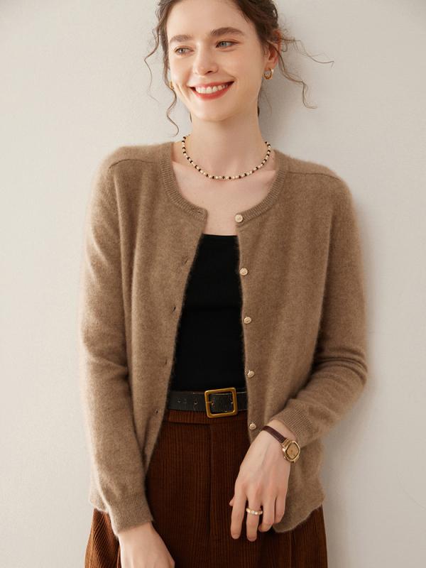 カーディガン レディース 秋冬 カシミヤ ニットカーディガン 長袖 ゆったり 厚手 快適 保温 上品 エレガント 着回し 通勤 丸首 無地|セキュアデポ