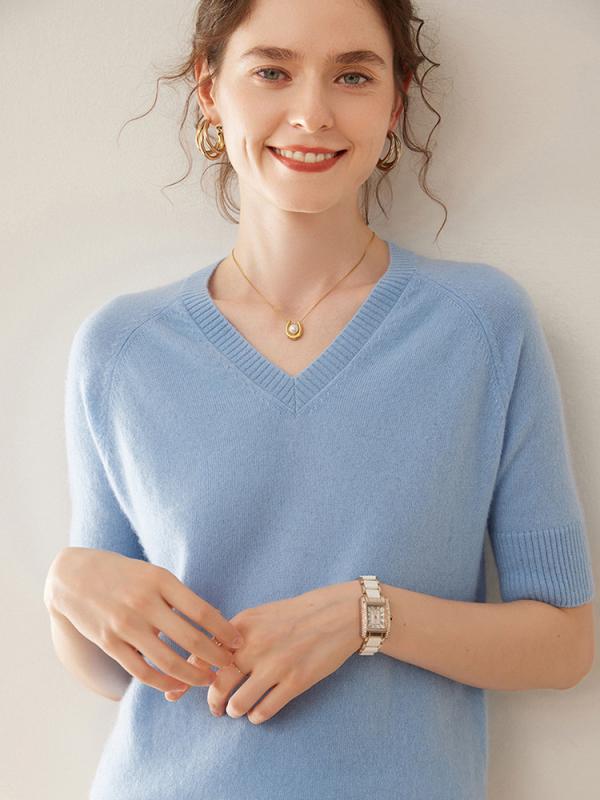 ニット レディース Vネック 5分袖 カシミヤ 上品 プルオーバー ゆったり 体型カバー 着回し抜群 シンプル 秋冬 通勤 オフィス カジュアル 肌触りなめらか 柔らかい｜セキュアデポ