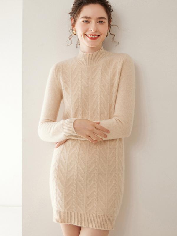 あったか ゆったり 厚手 カシミヤ ニット セーター レディース プルオーバー 秋冬 長袖 モックネック チュニック丈 通勤 大人カジュアル インナー