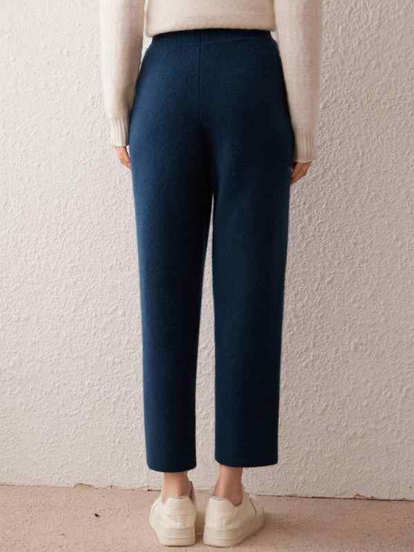 パンツ レディース 秋冬 ハイウエスト カシミヤ ニット 厚手 テーパード スリム フルレングス 保温 ストレッチ 柔らか 肌触りの良い ポケット付き カジュアル|セキュアデポ
