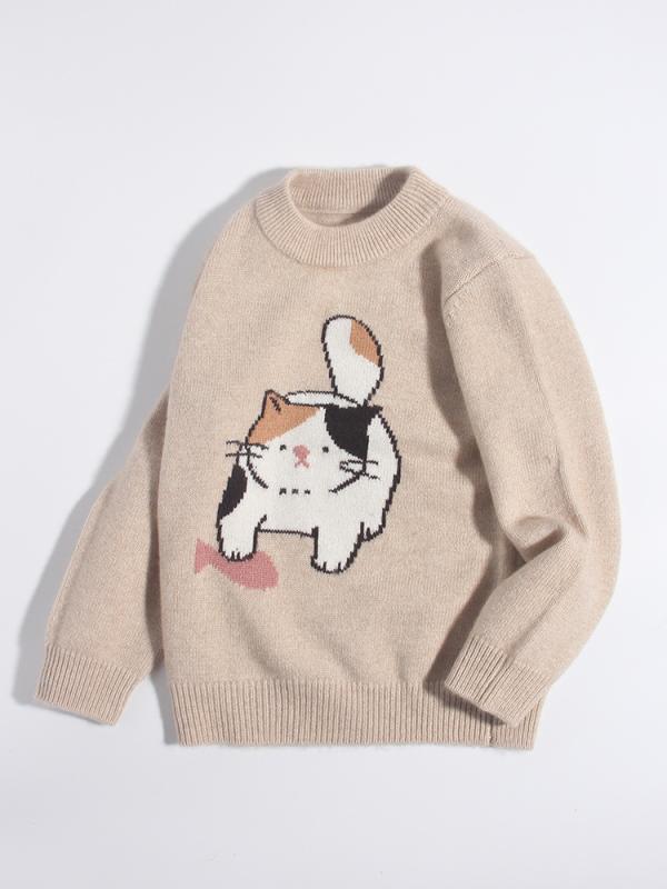 キッズ 3歳 8歳 100% カシミール 編み物 人となり 猫 朦々たる 長袖 ティーシャツ 労働者の一団首っ玉 もの柔らか 膚ざわり 無地 秋冬 カーキ 100-140珊 心地よい