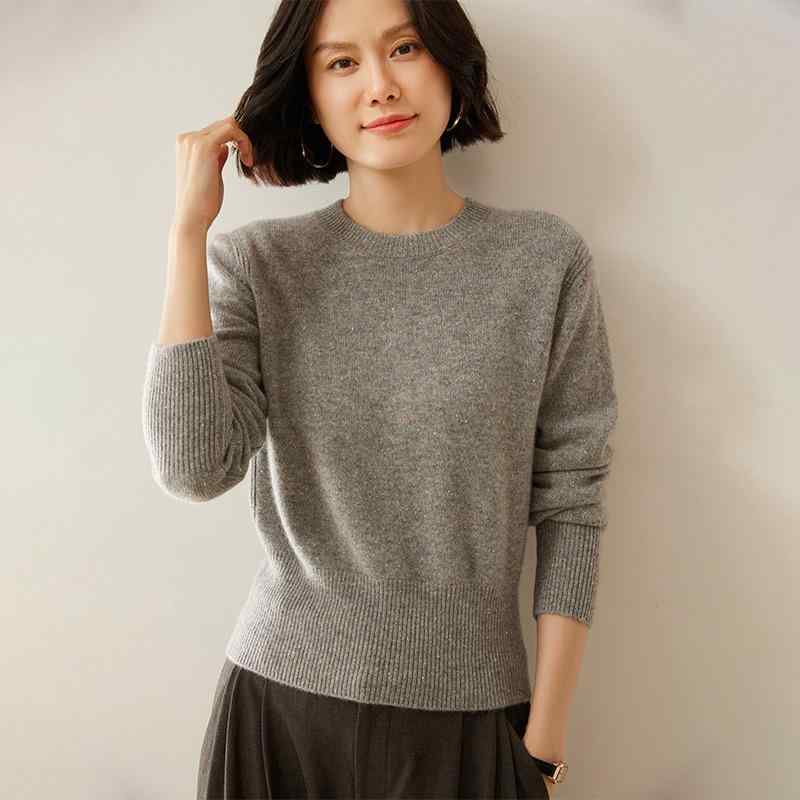 セーター レディース 女性用 100%純カシミヤ 厚手 ゆったり オーバーサイズ 丸首 ラウンドネック ドット柄 7ゲージ 秋冬 ショート丈 カジュアルスタイル
