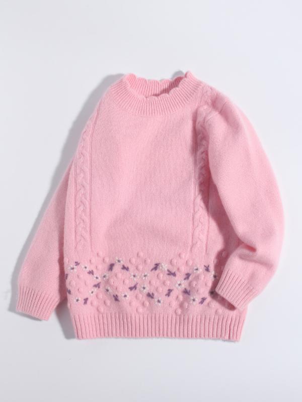 セーター キッズ 女の子 ベビー 子供 カシミヤ カシミア 厚手 暖かい 丸首 クルーネック 長袖 花柄 フラワー かわいい フェミニン カジュアル ソフトな肌触り ピンク 秋冬|セキュアデポ