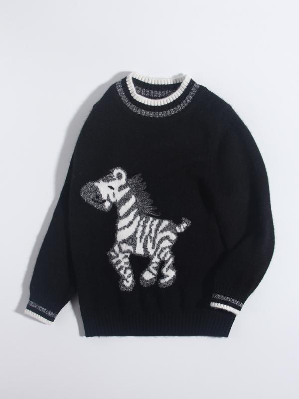 キッズ ベビー 子供服 カシミヤ ニット セーター プルオーバー 厚手 柔らかな肌触り 肌に優しい 丸首 シマウマ 刺繍 動物柄 秋冬 男女兼用 ユニセックス カジュアル｜セキュアデポ