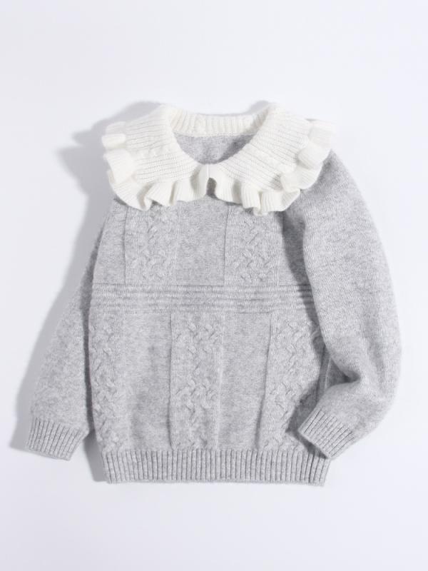 ニット 女の子 キッズ カシミヤセーター 襟付き ピーターパンカラー 冬 厚手 柔らか 肌触り 長袖 無地 カジュアル かわいい 3歳 8歳 100cm 140cm ライトグレー|セキュアデポ