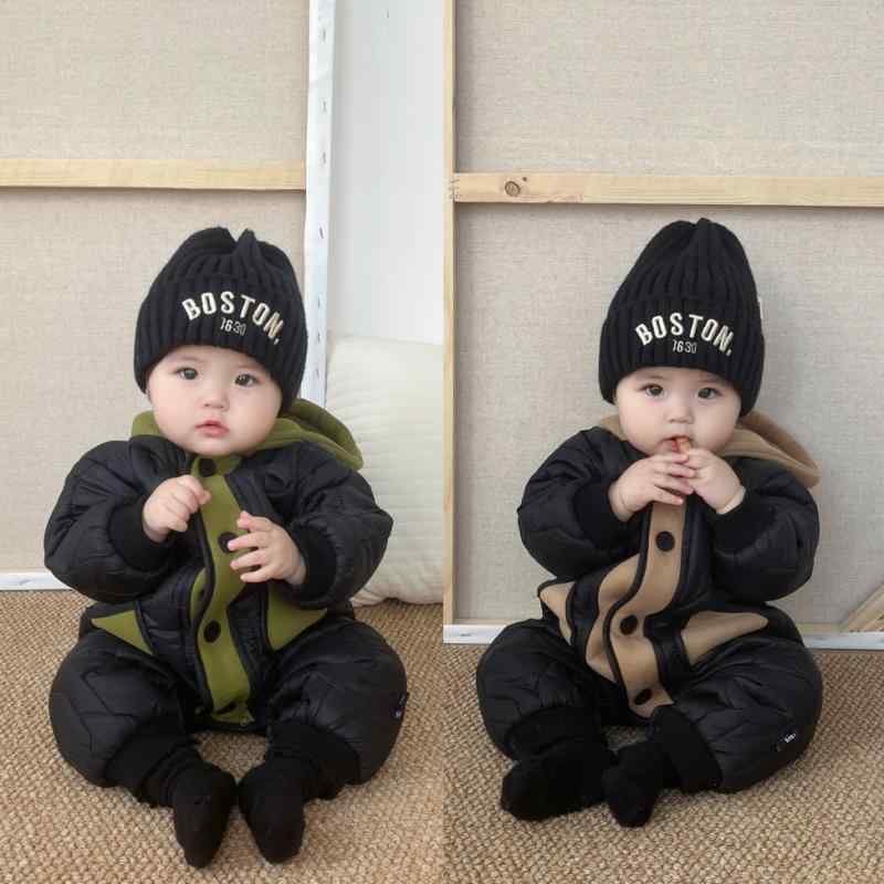 カバーオール ベビー 男の子 女の子 新生児 中綿入り 裏起毛 フード付き 冬用 お出かけ おしゃれ ポリエステル 前開き スナップボタン カジュアル 60 70 80 90 100cm対応