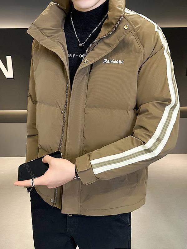 ダウンジャケット メンズ 男性用 防寒 軽量 立ち襟 プリント ストライプ柄 厚手 暖かい ホワイトダックダウン ダウン80% カジュアル ベーシック 通勤 通学 お洒落 日常使い 大きいサイズ ゆったり 秋冬
