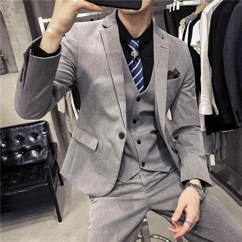 スーツ メンズ 男性用 スリーピース 3点セット セットアップ スリムフィット 細身 ビジネス フォーマル 結婚式 ウェディング ブリティッシュ 韓国風 無地 秋冬｜セキュアデポ