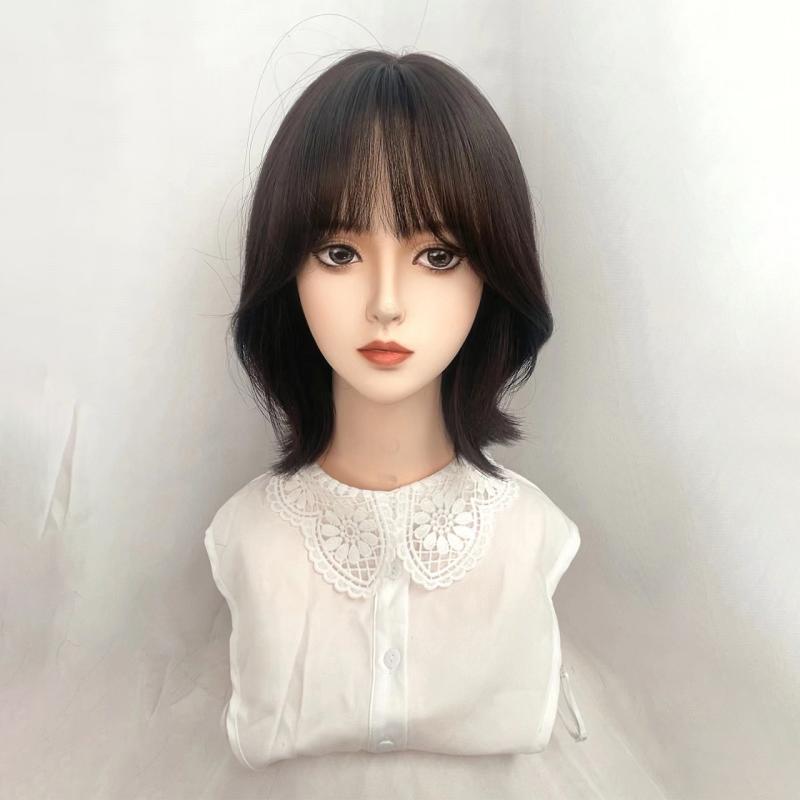 ウィッグ レディース フルウィッグ ショートヘア 韓国風 シースルーバング テクスチャーパーマ ふんわり ボリュームアップ おしゃれ 自然 通気性 高温耐熱ファイバー