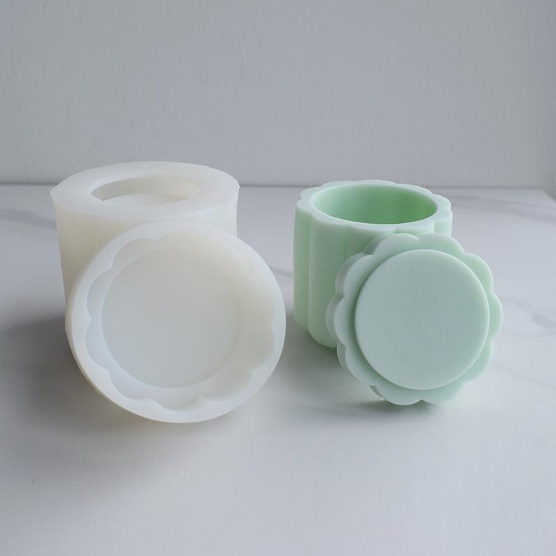 シリコンモールド 蓋付き 円形 ストライプ カップ ペンスタンド 小物入れ 収納 レジン 石膏 DIY ハンドメイド アロマキャンドル用 型