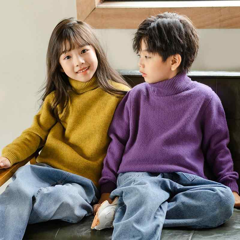 ニット セーター キッズ ベビー 子供 ジュニア 男女兼用 厚手 純ウール 柔らか 肌触り良い 暖かい 保温 ハイネック タートルネック プルオーバー 長袖 インナー 無地 シンプル 秋冬