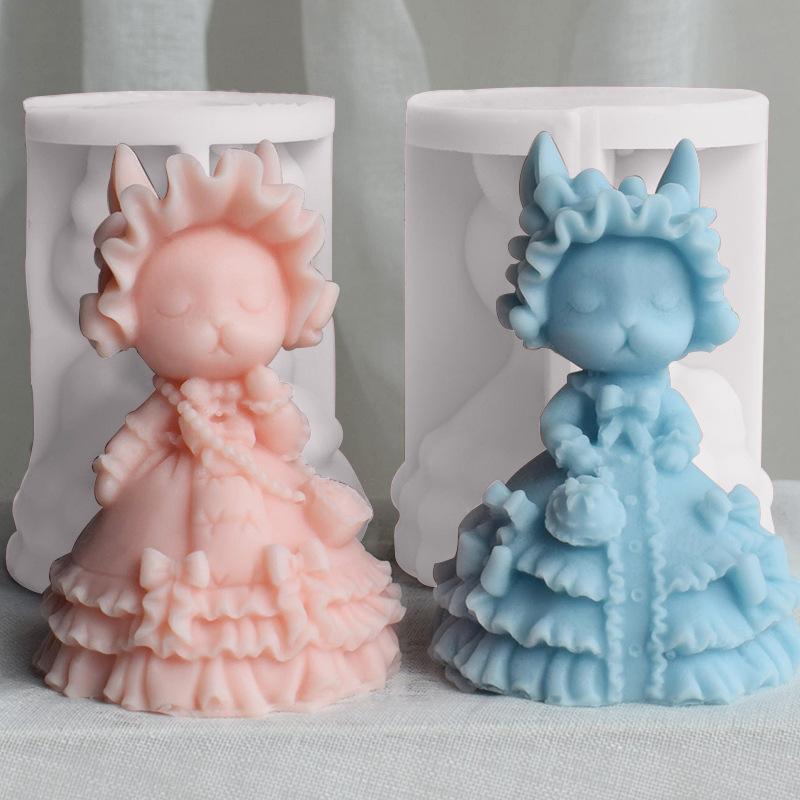 シリコンモールド うさぎ プリンセス レジン型 アロマストーン 石膏 DIY ハンドメイド 立体 3D 樹脂 クラフト 抜き型 クレイ粘土 キャンドル 置物 オブジェ インテリア雑貨 飾り