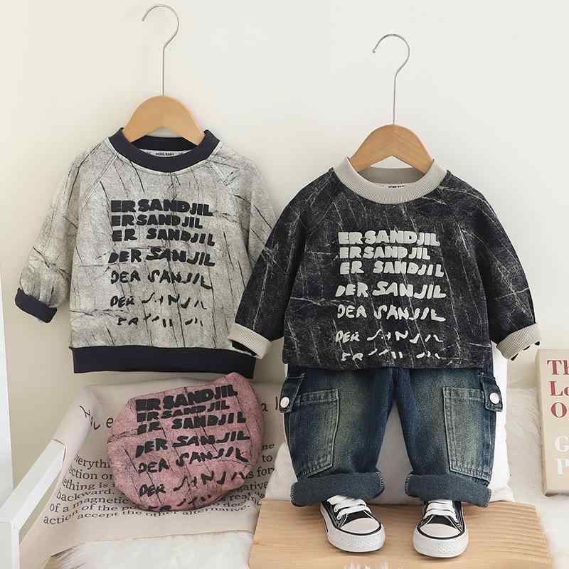 キッズ 男の子 セットアップ コットン 綿95% やわらか アルファベットプリント 長袖 丸首 プルオーバー ロングパンツ おしゃれ カジュアル 春物 普段着 ルームウェア 80cm 90cm 100cm ピンク ベージュ グレー