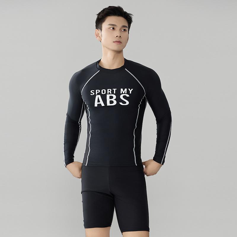 水着 メンズ 長袖 UVカット 露出控えめ 体型カバー セットアップ ハーフパンツ 大きいサイズ 温泉 旅行 リゾート サーフィン マリンスポーツ ナイロン素材 ストレッチ ブラック