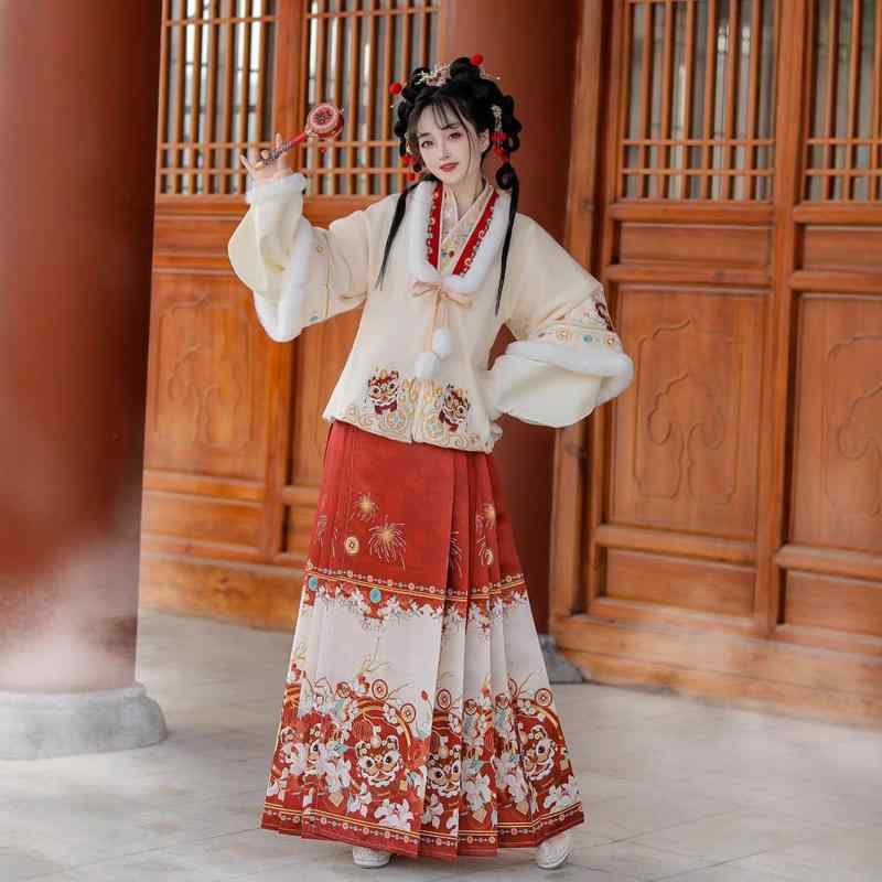 漢服 レディース 厚手 刺・墸 正月 晴れ着 お祝い服 明代様式 馬面スカート 仙女風 エレガント 華やか デイリー ポリエステル 秋冬