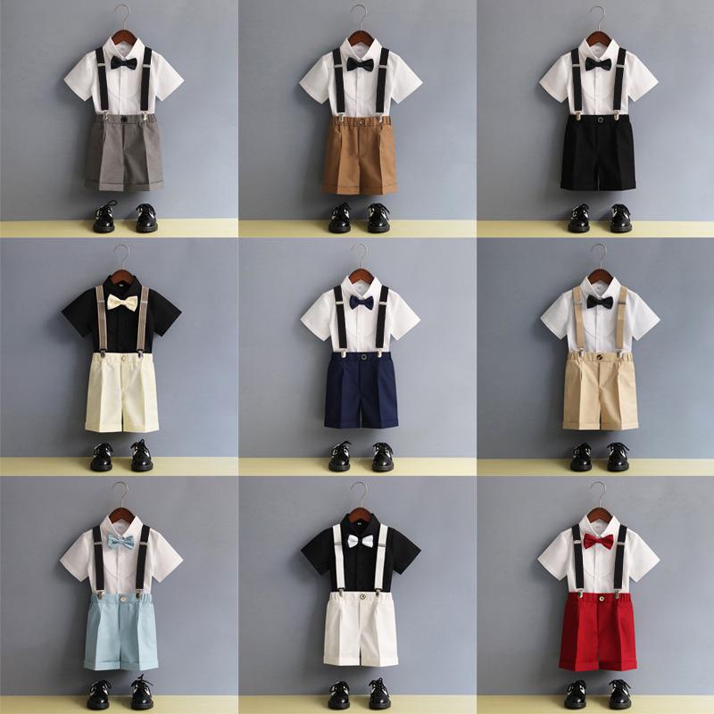 フォーマルスーツ キッズ 男の子 ブリティッシュスタイル 夏物 プリーツシャツ サスペンダー付きショートパンツ ボウタイ セットアップ 発表会 結婚式 フラワーボーイ 司会者 入学式 七五三 幼稚園 イベント 衣装