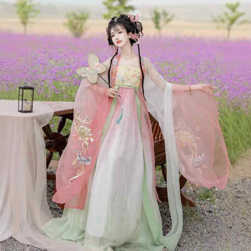 漢服 レディース 唐様式 大時代 奥ゆかしい 妖精風 斉胸襦裙 ハイウエストスカート 流れる ドレープ 十二花神 龍吟花飛 フルセット 春夏 うつり変わり 編み上げ でき事 コスプレ 一こまお召しもの 成年者向け ポリエステル 軽さ 十分な量な大きさ取りひろげる