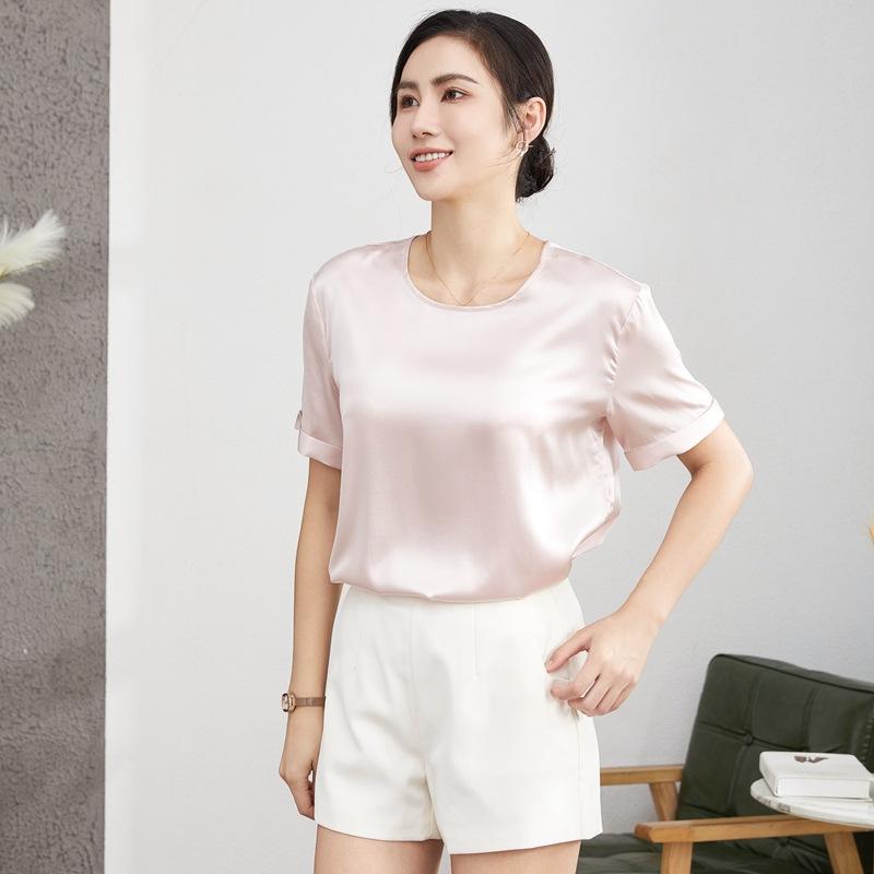 Tシャツ レディース 接触冷感 とろみ素材 桑蚕シルク 半袖 丸首 ゆったり バックスリット きれいめ 通勤 オフィス カジュアル 万能 春夏 韓国風｜セキュアデポ