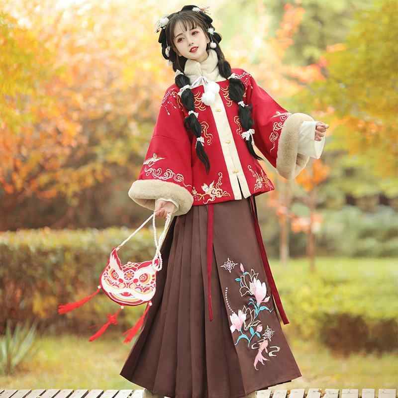 漢服 レディース 厚手 防寒 冬 正月 新年 挨拶服 明朝様式 立ち襟 中国風 チャイナ風 中学生用 フルセット 衣装｜セキュアデポ