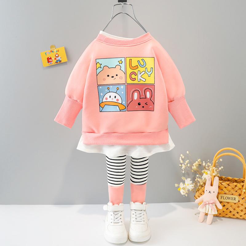 セットアップ キッズ 女の子 ベビー 秋冬 厚手 裏起毛 フリース 長袖 トップス ロングパンツ 2点セット キャラクター かわいい ルームウェア 部屋着 お出かけ コットン